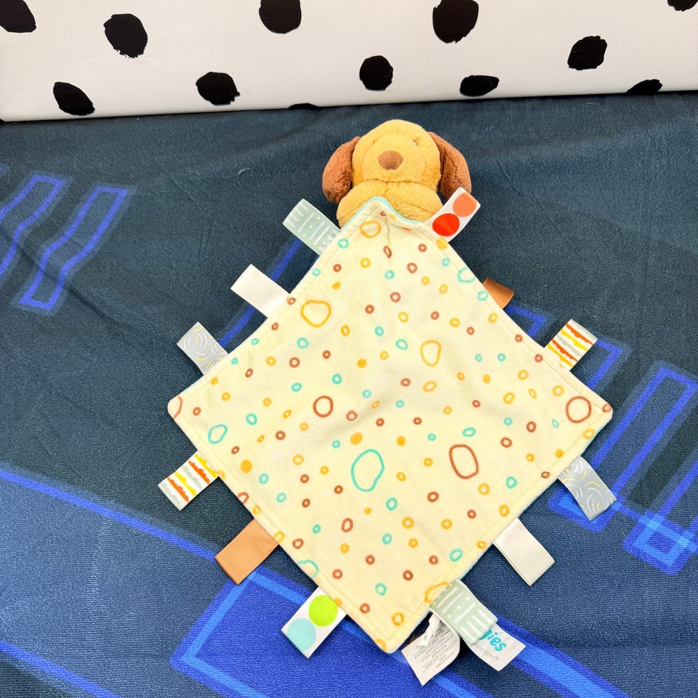 Mary Meyer Taggies Puppy Dog Lovey Security Blanket Sensory Ribbon Teal Yellow